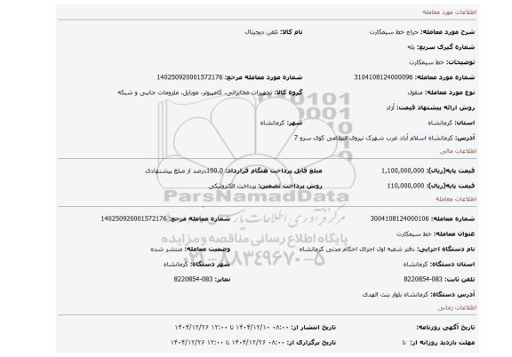 مزایده، خط سیمکارت