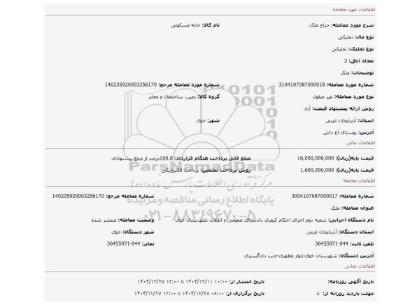مزایده، ملک