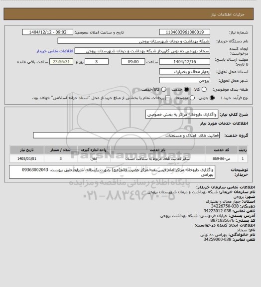 استعلام واگذاری داروخانه مراکز به بخش خصوصی