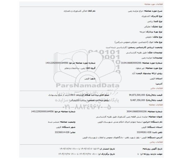 مزایده، مزایده زمین