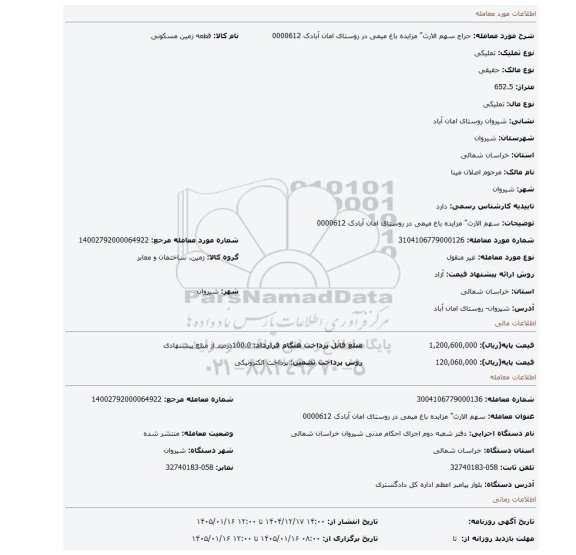 مزایده، سهم الارث