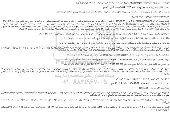 مزایده ملک با مساحت عرصه 240 متر مربع و دارای پلاک ثبتی 6751 فرعی از 2 اصلی