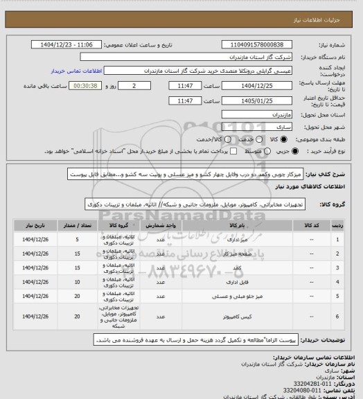 استعلام میزکار چوبی وکمد دو درب وفایل چهار کشو و میز عسلی و یونیت سه کشو و...مطابق فایل پیوست