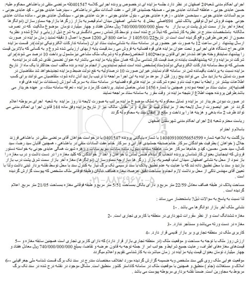 مزایده پلاک ثبتی  694اصلی  بخش 4  