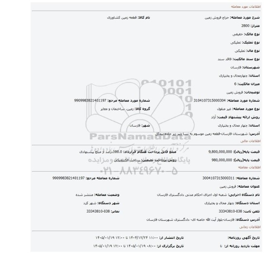 مزایده، فروش زمین