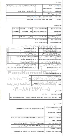 مزایده ،  فروش 70000 کیلوگرم انواع سیم مفتول مسی اسقاط