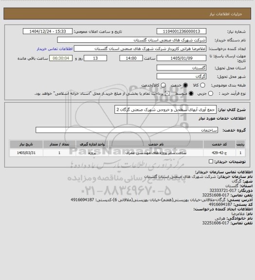 استعلام جمع آوری آبهای سطحی و خروجی شهرک صنعتی گرگان 2