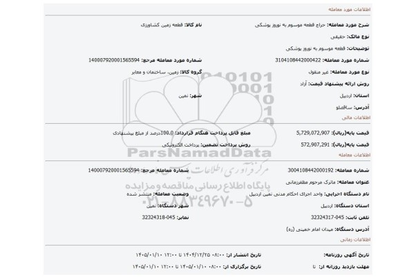 مزایده، قطعه موسوم به نوروز پوشکی