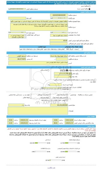 مناقصه، مناقصه عمومی همزمان با ارزیابی (یکپارچه) یک مرحله ای تامین نیروزی انسانی در حوزه تعمیر و نگهداری، بهینه سازی و نوسازی شبکه های فشار متوسط، فشار ضعیف و پستهای هو