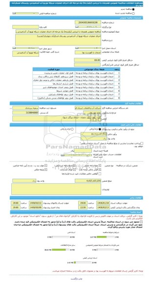 مناقصه، مناقصه عمومی همزمان با ارزیابی (یکپارچه) یک مرحله ای اجرای عملیات شبکه توزیع آب آشامیدنی روستای لشکرآباد چهارباغ