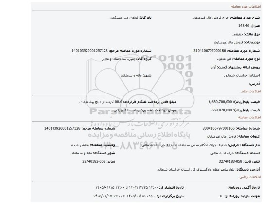 مزایده، فروش مال غیرمنقول