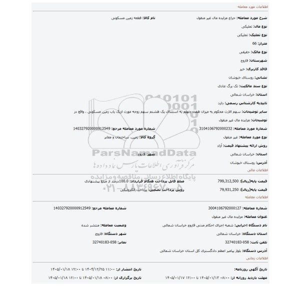 مزایده، مزایده مال غیر منقول
