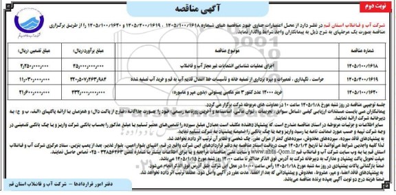 مناقصه اجرای عملیات شناسایی انشعابات غیرمجاز آب و فاضلاب ...- نوبت دوم