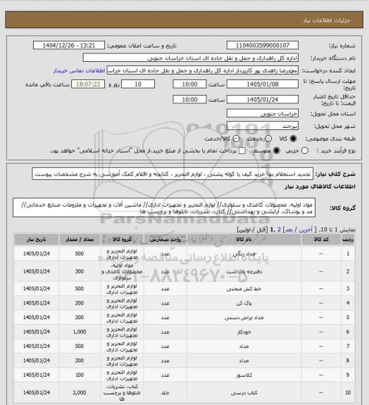 استعلام  تجدید استعلام بها خرید کیف یا کوله پشتی ، لوازم التحریر ، کتابچه و اقلام کمک آموزشی به شرح مشخصات پیوست