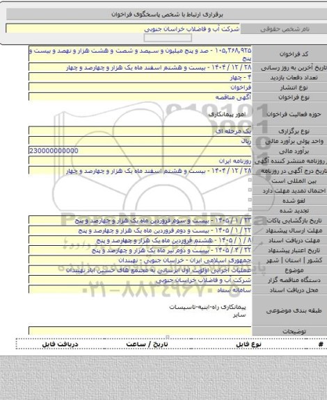 مناقصه, عملیات اجرایی اولویت اول ابرسانی به مجتمع های حسین اباد نهبندان