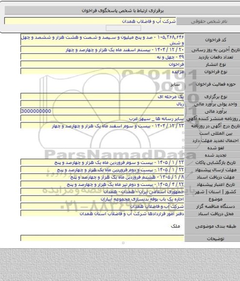 مزایده, اجاره یک باب بوفه بدنسازی مجموعه آبیاران