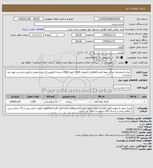 استعلام ایران کدمشابه: غذای نیمه آماده (فلافل) به مقدار 1200 کیلو (1200 بسته 1کیلویی) با برنده معتبر و کیفیت مناسب مورد نیاز میباشد.