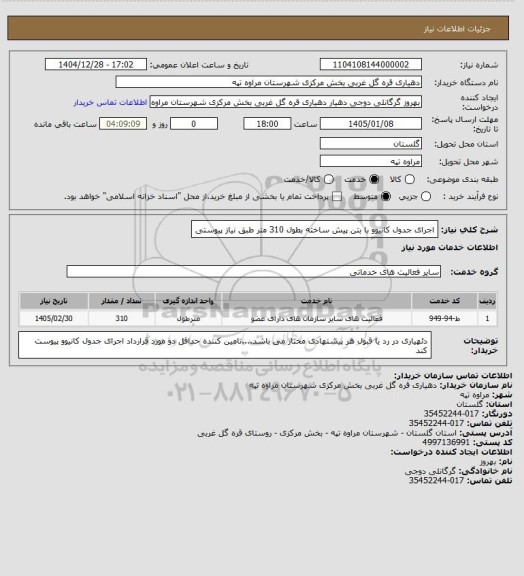 استعلام اجرای جدول کانیوو با بتن پیش ساخته بطول 310 متر طبق نیاز پیوستی