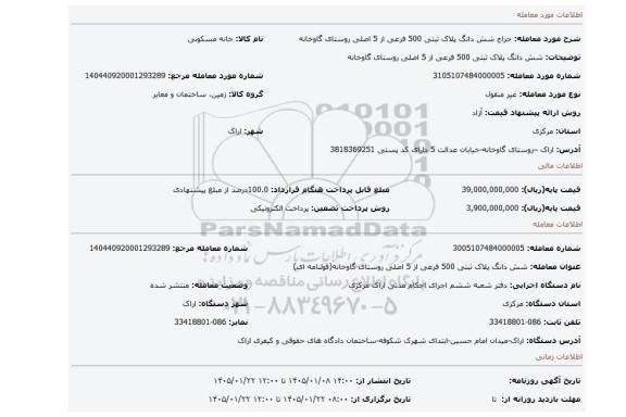 مزایده، شش دانگ پلاک ثبتی 500 فرعی از 5 اصلی روستای گاوخانه