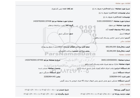 مزایده، قطعه8نظریه معروف به  باغ