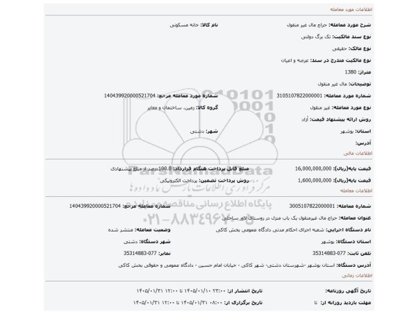 مزایده، مال غیر منقول