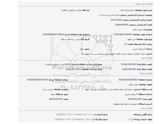مزایده، مزایده ملک