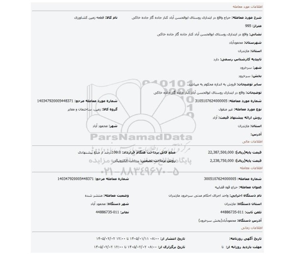 مزایده، واقع در ابتداری روستای ابوالحسن آباد کنار جاده گاز جاده خاکی