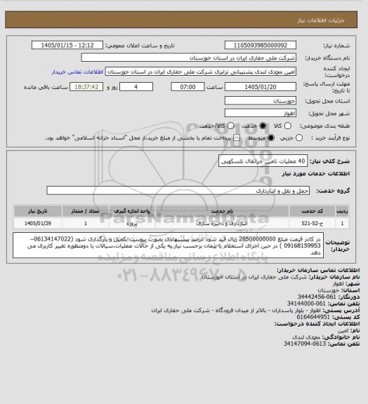 استعلام 40 عملیات  تامین جراثقال تلسکوپی