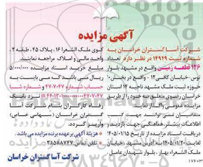 مزایده واگذاری  تعداد 126 قطعه زمین