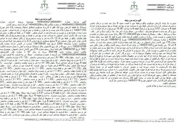 مزایده ششدانگ یک قطعه آپارتمان نوع ملک طلق با کاربری مسکوني