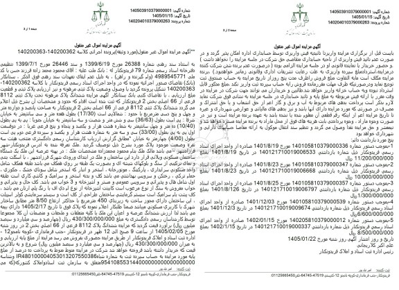 مزایده ششدانگ پلاک ثبتی 8112 فرعی از 66 اصلی بخش 2 