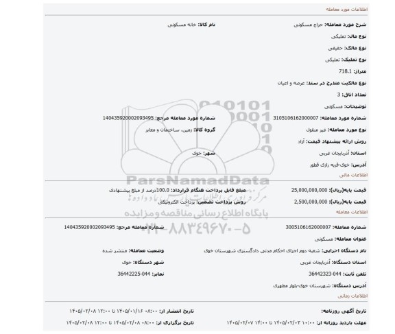 مزایده، مسکونی