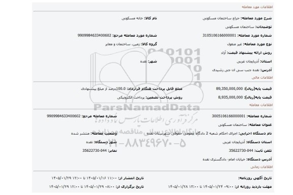 مزایده، ساختمان مسکونی