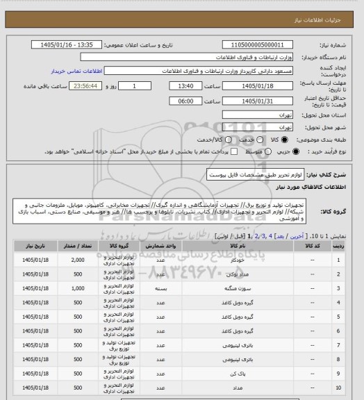 استعلام لوازم تحریر طبق مشخصات فایل پیوست