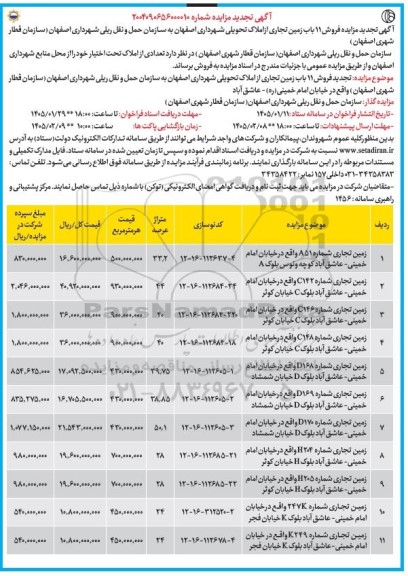 تجدید مزایده فروش 11 باب زمین تجاری از املاک تحویلی