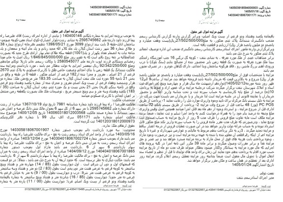 مزایده ششدانگ یک قطعه زمین مساحت 183.35 مترمربع   
