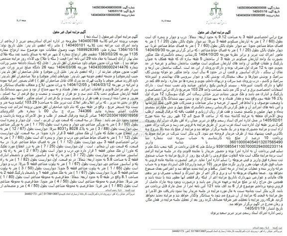 مزایده فروش مقدار هشتاد و نه سهم مشاع از نود و شش سهم ششدانگ یک قطعه آپارتمان مسکونی