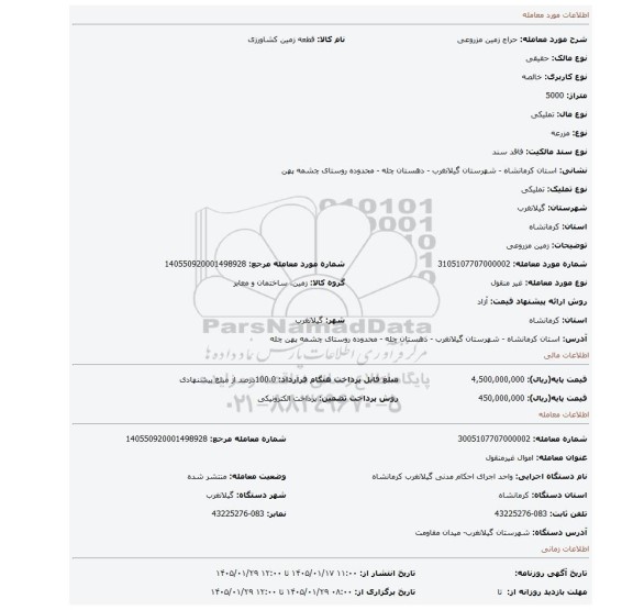 مزایده، زمین مزروعی