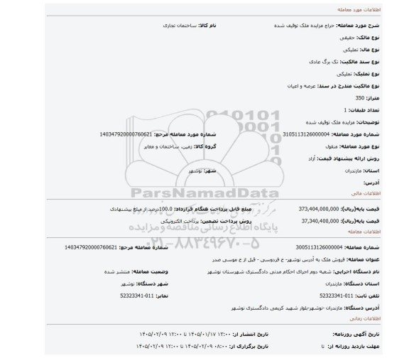 مزایده، مزایده ملک توقیف شده