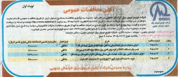 مناقصه اجرای عملیات تبدیل شبکه سیمی به کابل خود نگهدار شهری نهبندان فاز 2...