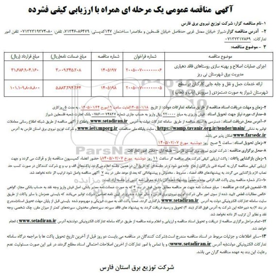 مناقصه اجرای عملیات اصلاح و بهینه سازی ....