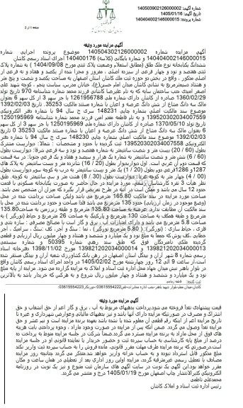 مزایده فروش ششدانگ یکباب خانه نوع ملک طلق به پلاک ثبتی 794 فرعی از 13 اصلی