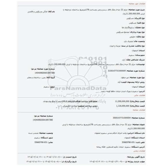 مزایده، حراج 31 حبه از ملک فاقد سندرسمی بمساحت 178مترمربع  ساختمان دو طبقه با ارزش 11.200.000.000ریال