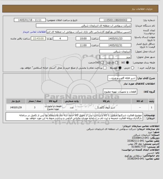 استعلام شیر فلکه گلوب و غیره...