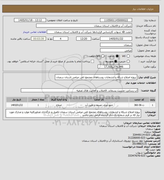 استعلام پروژه اصلاح شبکه و انشعابات روستاهای مجتمع ثامن میامی استان سمنان
