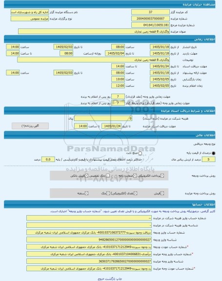 مزایده ، واگذاری 8 قطعه زمین تجاری  -مزایده زمین  - استان خراسان شمالی