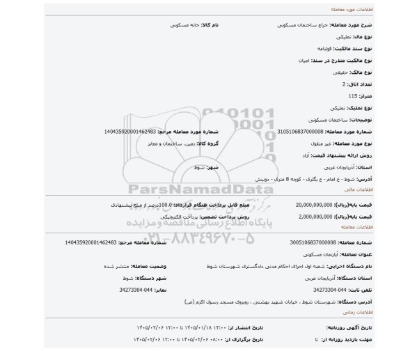 مزایده، ساختمان مسکونی