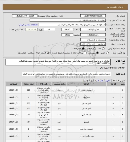 استعلام قرارداد خرید و نصب تجهیزات پست برق اصلی بیمارستان بصورت فشار متوسط
شماره تماس جهت هماهنگی 09151432259