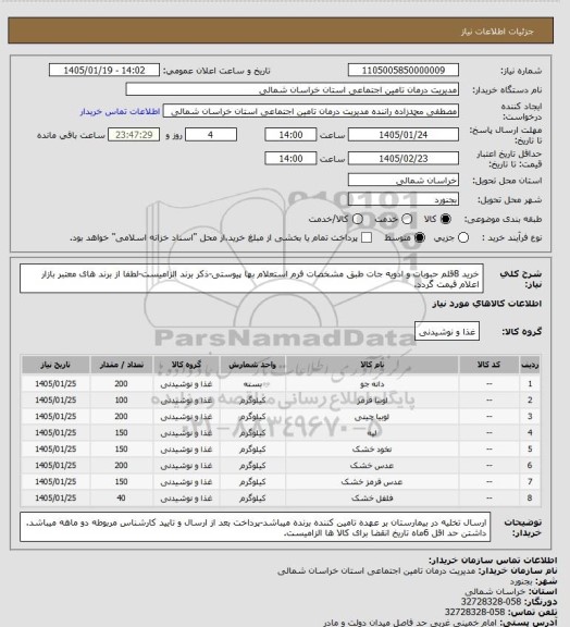 استعلام خرید 8قلم حبوبات و ادویه جات طبق مشخصات فرم استعلام بها پیوستی-ذکر برند الزامیست-لطفا از برند های معتبر بازار اعلام قیمت گردد.