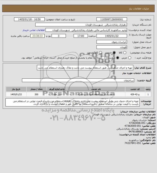 استعلام تهیه و اجرای جدول بتنی